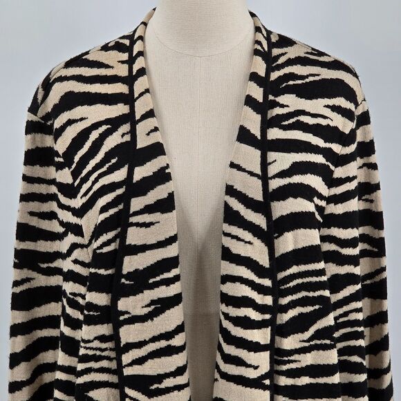 Kasper Zebra Striped Open Front Cardigan Size 3X Black and Tan - Picture 1 of 7